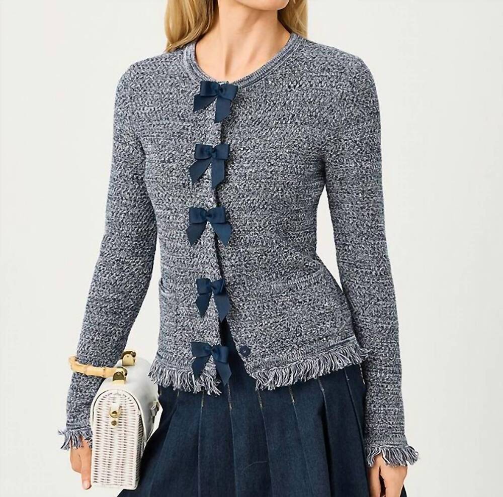 NEW LILLY PULITZER kelso bow cardigan in low tide navy marl